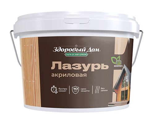 Деревозащитное средство Здоровый Дом Лазурь акриловая Дуб 9л: фотография 1