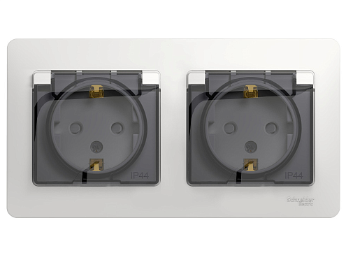 Розетка двойная Glossa 16А IP44 с заземлением со шторками с прозрачной крышкой в сборе белый Systeme Electric GSL000147: фотография 1