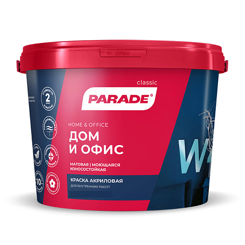 Краска акриловая матовая PARADE W4 Дом & Офис, износостойкая  5л, база А: фотография 1
