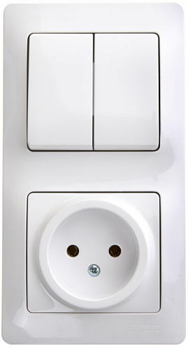 Блок комбинированный Glossa розетка + 2-клавишный выключатель, белый Systeme Electric GSL000172: фотография 1