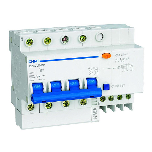 Выключатель автоматический дифференциального тока 4п C 16А 30мА тип AC 6кА DZ47LE-32 CHINT 199641: фотография 1