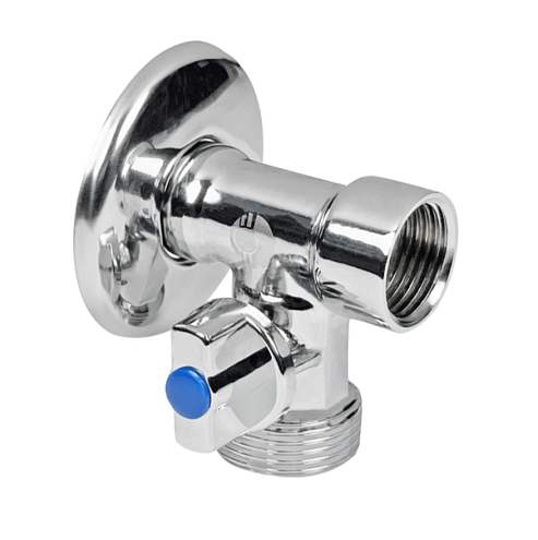 Кран 3-проходный шаровой 1/2'' - 3/4'' - 1/2'' вн/нар/нар для стиральных машин: фотография 1