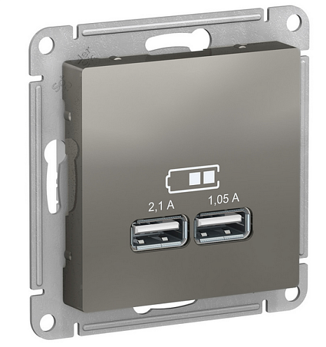 Механизм розетки USB ATLAS DESIGN 5В 1порт х 2.1А 2порта х 1.05А сталь SchE ATN000933: фотография 1