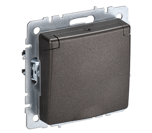 Розетка 1-местная BRITE с заземлением с защитными шторками и крышкой 16А IP20 РСбш10-3-БрТБ механизм темная бронза IEK BR-R16-16-K45: фотография 1