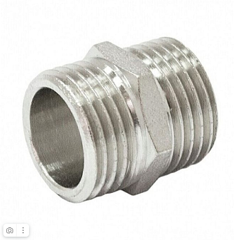 Ниппель латунный 1/2" НН никелированный STI: фотография 1