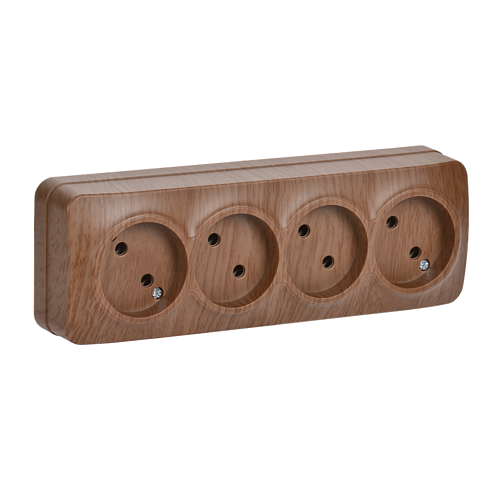 Розетка 4-м ОП GLORY РС24-2-ХД 10А без заземления дуб IEK ERH40-K24-10: фотография 1