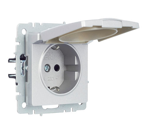 Розетка 1-местная Brite с заземлением с защитными шторками и крышкой 16А IP44 РСбш10-3-44-БрА алюминий IEK BR-R16-16-44-K47: фотография 1