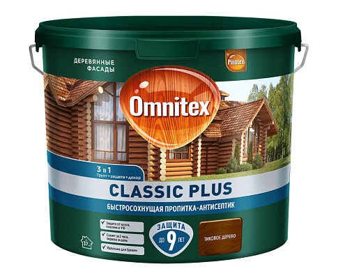 Пропитка-антисептик 3 в1 Omnitex by Pinotex Classic Plus акрил-алкидная, Тиковое дерево 2,5л: фотография 1