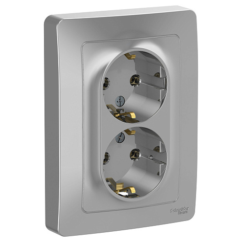 Розетка 2-м СП Blanca 16А IP20 250В с заземл. без защ. шторок алюм. SchE BLNRS001023: фотография 1