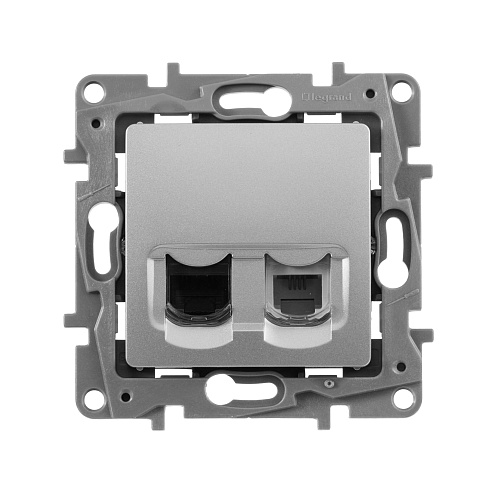 Механизм розетки комп. + телеф. 1-м СП Etika RJ11 + RJ45 CAT.5 UTP алюм. Leg 672452: фотография 1