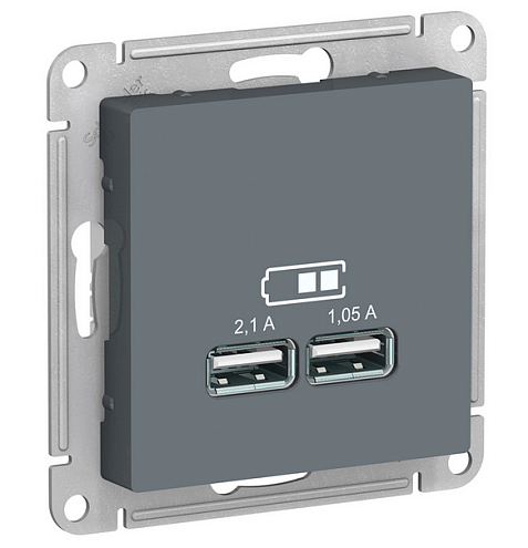 Механизм розетки USB ATLAS DESIGN 5В 1порт х 2.1А 2порта х 1.05А грифель SchE ATN000733: фотография 1