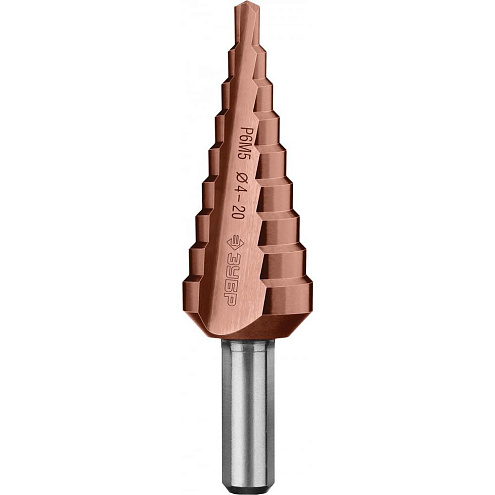 Сверло ступенчатое по металлу &quot;Кобальт&quot; d4-20мм, сталь Р6М5, ЗУБР: фотография 1