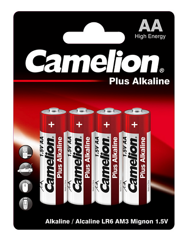 Элемент питания алкалиновый AA/LR6 1.5В Plus Alkaline LR6-BP4 (блист.4шт) Camelion 7370: фотография 1