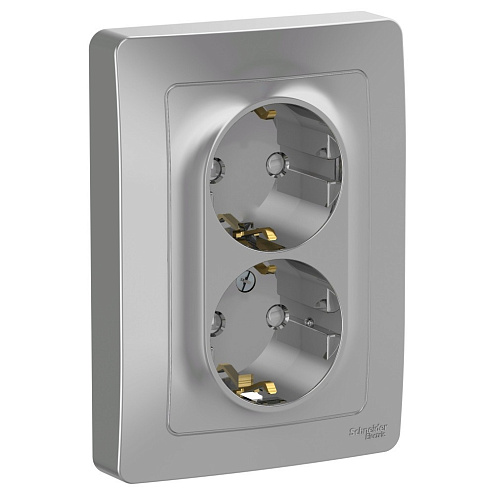 Розетка двойная Blanca 16А IP20 250В с заземлением защитные шторки алюмюний Systeme Electric BLNRS001123: фотография 1