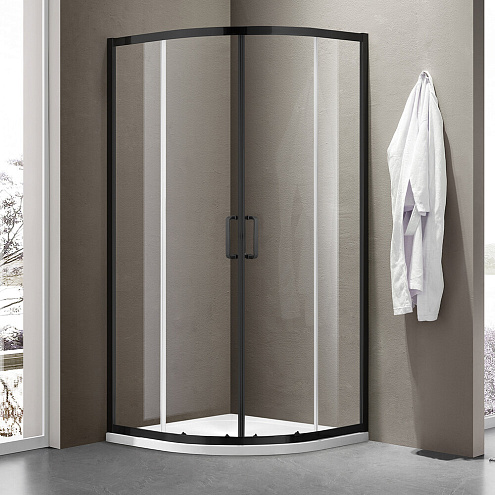 Душевое ограждение SANTREK AQUA Iris-R-900-C-Matt Black 900х900х1850 радиус, стекло прозрачное 6мм, профиль Чёрный: фотография 1