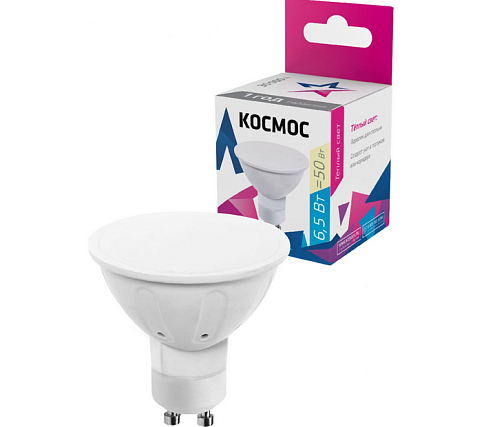Лампа светодиодная GU10 6.5Вт 220В 3000К Космос LkecLED6.5wGU10C30: фотография 1