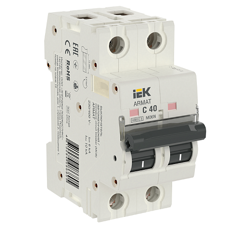 Выключатель автоматический модульный 2п C 40А M06N ARMAT IEK AR-M06N-2-C040: фотография 1