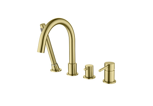 Смеситель на борт ванны на 4 отверстия Aquatek золото шлифованное AQ1348BG Европа: фотография 1