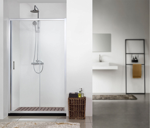 Душевое ограждение SANTREK AQUA Time- DF-1400-C-Chrome 1400х1950 прямое стекло прозрачное 6мм, профиль Хром: фотография 1
