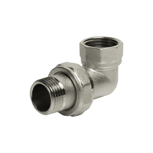 Соединитель латунный угловой 1/2&quot; (американка) ВН никелированный STI: фотография 1