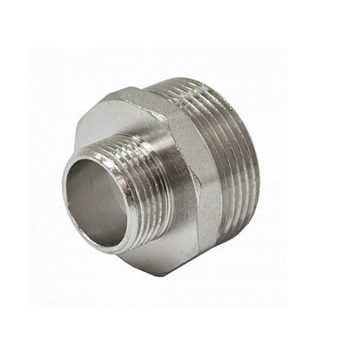 Ниппель латунный переходной 1&quot;х1/2&quot; НН никелированный STI: фотография 1