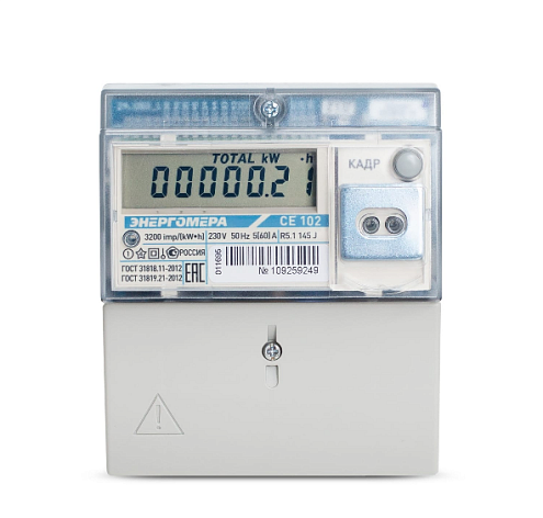 Счетчик CE102 R5.1 145 J 1ф 5-60А 1 класс точн. многотариф.; универс. крепление CAN ЖКИ Самарск. вр. Энергомера 101002003011695-TP110: фотография 1