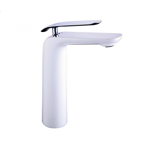 Смеситель Lemark "Меланж" LM4909CW для умывальника высокий монолитный хром/белый: фотография 1