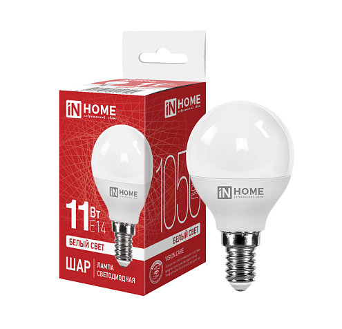 Лампа светодиодная LED-ШАР-VC 11Вт 230В Е14 4000К 1050Лм IN HOME 4690612020594: фотография 1