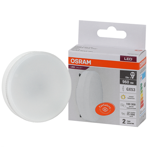 Лампа светодиодная LED Value LVGX53100 12SW/830 12Вт GX53 230В 10х1 RU OSRAM 4058075582156: фотография 1
