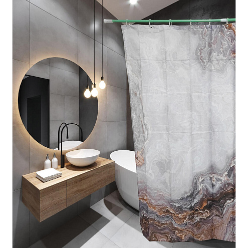 Занавеска-штора для ванн SANTREK HOME 180х180 ФОТОПРИНТ Polyester 20089 с кольцами Коричневый мрамор П202: фотография 1