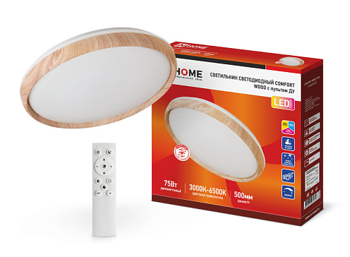 Светильник светодиодный COMFORT WOOD 75Вт 230В 3000-6500К 6000лм 500х100мм с пультом ДУ IN HOME 4690612035758: фотография 1