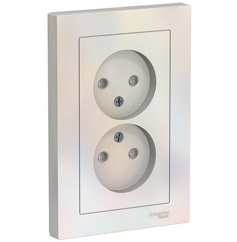 Розетка 2-м ATLAS DESIGN без заземл. защ. шторки16А в сборе жемчуг SchE ATN000422: фотография 1