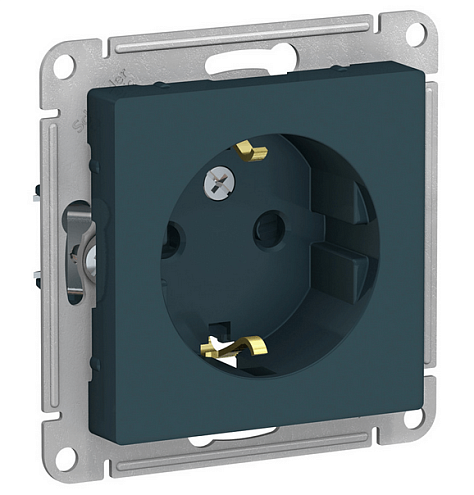 Механизм розетки 1-м СП ATLAS DESIGN с заземл. защ. шторки 16А изумруд SchE ATN000845: фотография 1