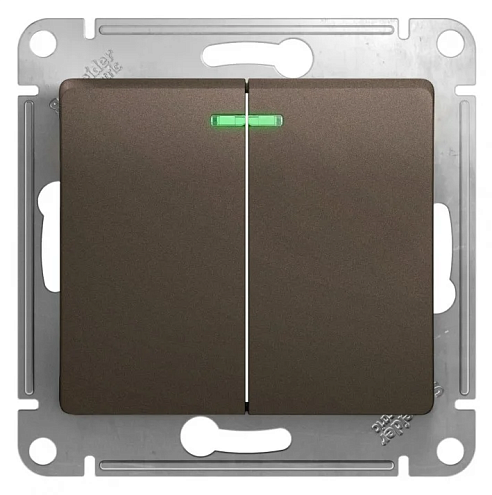 Выключатель 2-клавишный Glossa 10А IP20 (сх.5а) 10AX с подсветкой механизм шоколад Systeme Electric GSL000853: фотография 1