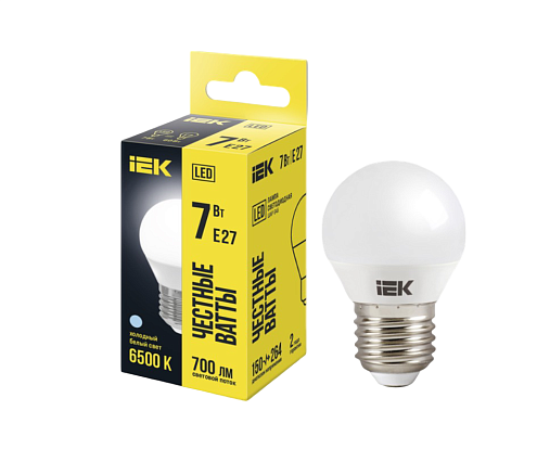 Лампа светодиодная G45 шар 7Вт 230В 6500К E27 IEK LLE-G45-7-230-65-E27: фотография 1