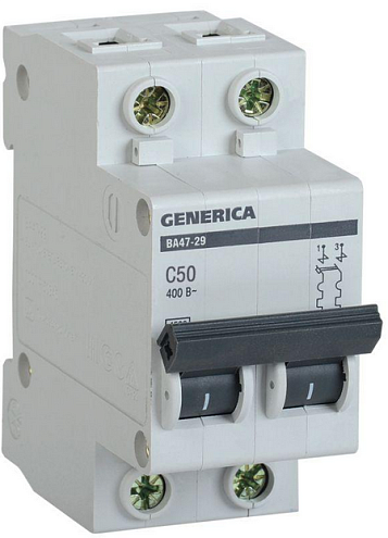 Выключатель автоматический модульный 2п C 50А 4.5кА ВА47-29 GENERICA IEK MVA25-2-050-C: фотография 1