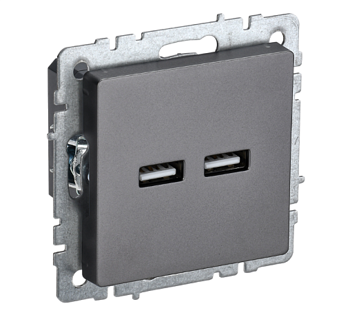 Розетка BRITE РЮ10-1-БрС USB A+A 3.1А механизм сталь IEK BR-U21-D31-K46: фотография 1