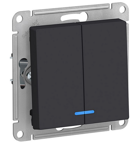 Механизм выключателя 2-кл. ATLAS DESIGN с подсветкой (сх.5а) 10АХ карбон SchE ATN001053: фотография 1