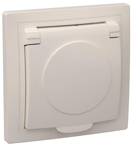 Розетка 1-м СП Кварта РСб10-3-ККм 16А IP20 с заземл. с крышкой крем. IEK ERK15-K33-16-DM: фотография 1