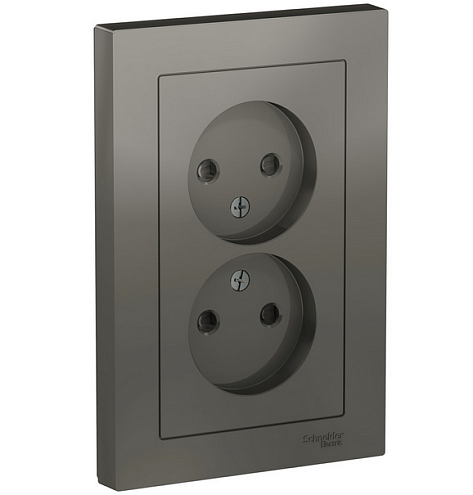 Розетка 2-м ATLAS DESIGN без заземл. защ. шторки16А в сборе сталь SchE ATN000922: фотография 1