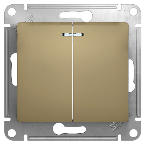 Выключатель 2-клавишный Glossa 10А IP20 (сх.5а) 10AX с подсветкой механизм титан Systeme Electric GSL000453: фотография 1