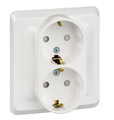 Розетка 2-местная Этюд 16А IP20 250В с заземлением защитные шторки белый Systeme Electric PC16-008B: фотография 1