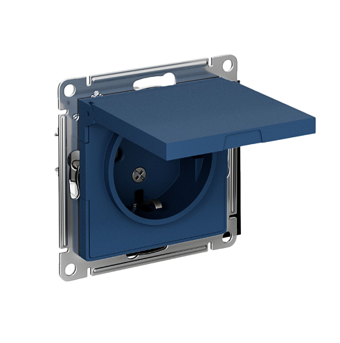 Розетка AtlasDesign 16А IP20 с заземлением защитные шторки с крышкой механизм аквамарин Systeme Electric ATN001146: фотография 1