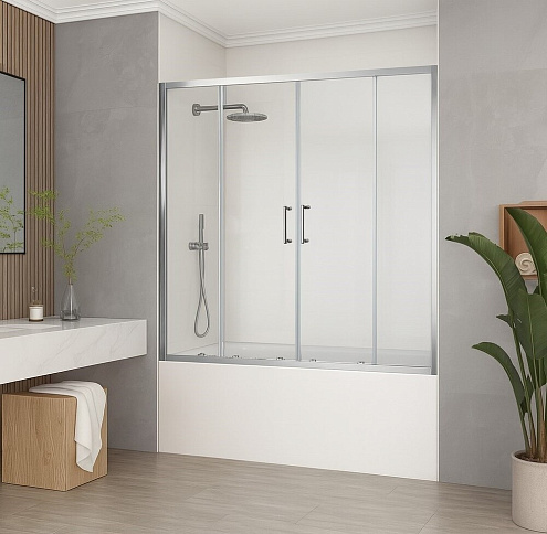Шторка для ванны SANTREK AQUA Slim DF-1600-C-Chrome раздвижная, 1600х1400 стекло прозрачное 5мм, профиль Хром: фотография 1