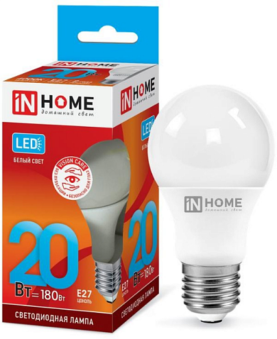 Лампа светодиодная LED-A60-VC 20Вт 4000К нейтр. бел. E27 1800лм 230В IN HOME 4690612020303: фотография 1