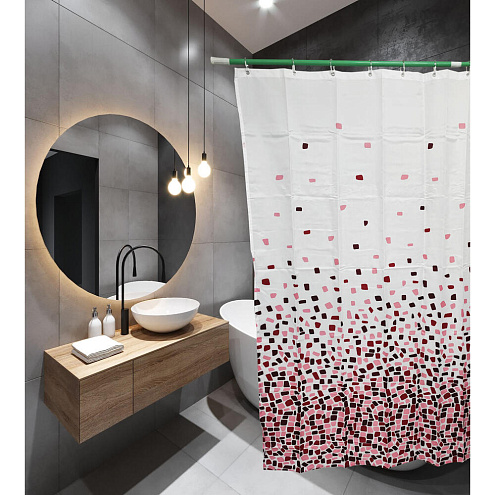 Занавеска-штора для ванн SANTREK HOME 180х180 ФОТОПРИНТ Polyester 61094 с кольцами Мозайка П183: фотография 1