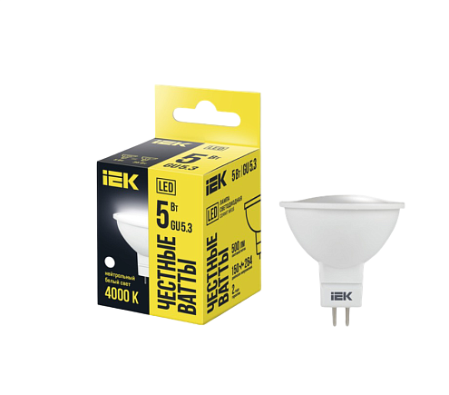 Лампа светодиодная MR16 софит 5Вт 230В 4000К GU5.3 IEK LLE-MR16-5-230-40-GU5: фотография 1