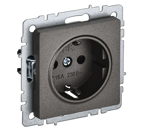 Розетка 1-местная BRITE РС14-1-0-БрТБ с заземлением с защитными шторками 16А механизм темная бронза IEK BR-R14-16-K45: фотография 1