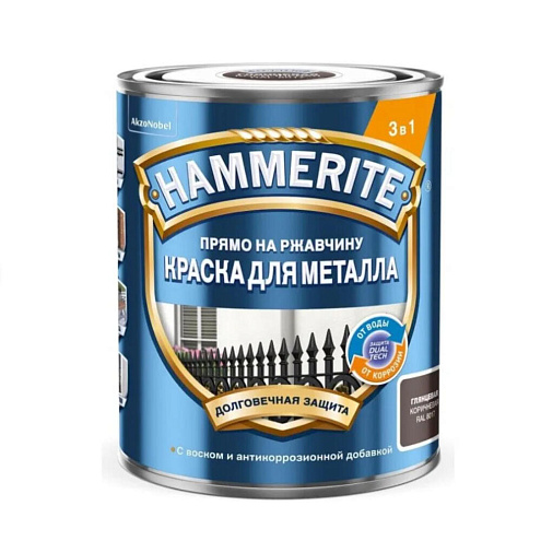 Краска Hammerite Гладкая Коричневая RAL8017 0,75л: фотография 1