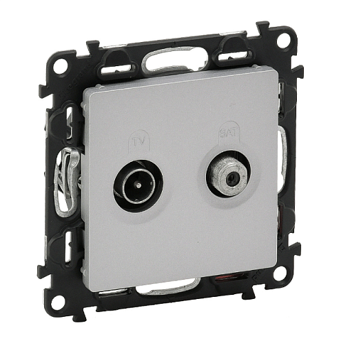 Механизм розетки TV-SAT Valena Life проходная 1.5дБ/14дБ 5-862МГц/950-2400МГц с лицевой панелью алюм. Leg 753663: фотография 1